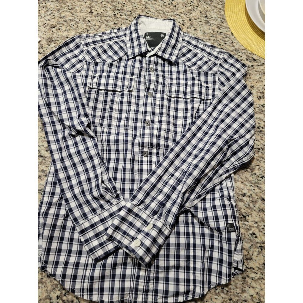 G STAR RAW Men's Straight Fit Snap Button Pocket Long Sleeve Size‎ S Blue